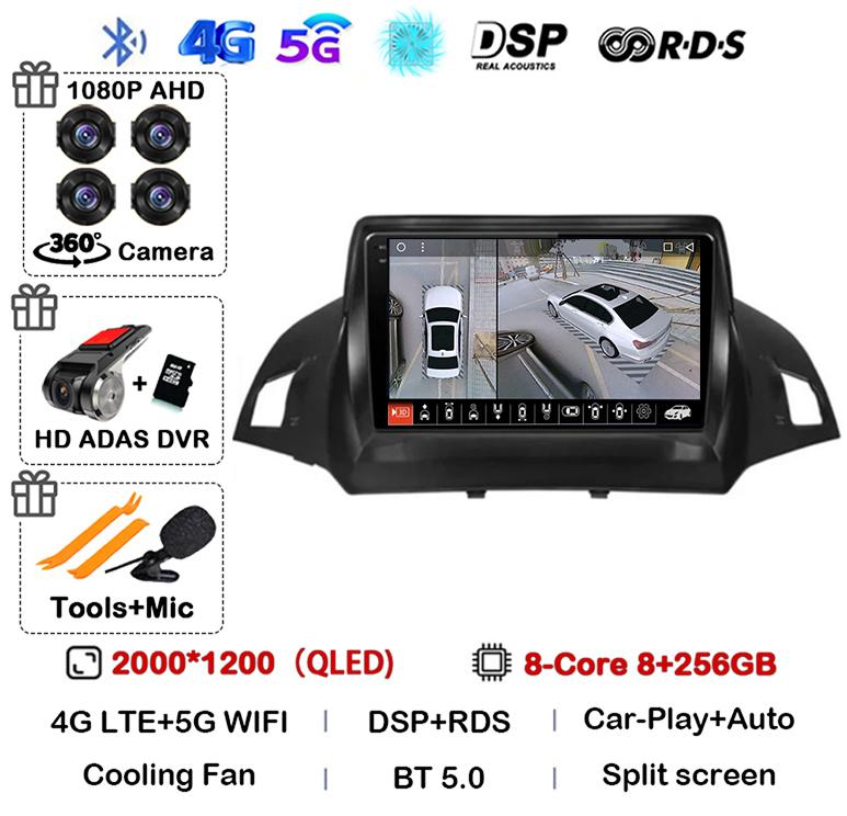 Radio multimedia con Android 14 y Carplay para Ford Kuga Escape 2013, 2014, 2015 y 2016, reproductor de vídeo, GPS, estéreo, 4G, WIFI, unidad principal