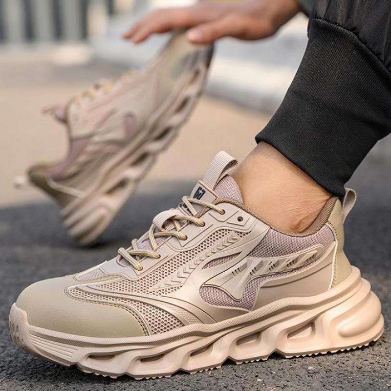 Fashion Black Work Shoes Steel Toe Safety Shoes Mesh Breathable Work Shoes Protective Anti-slip Lightweight Safety Work Sneakers for Men
