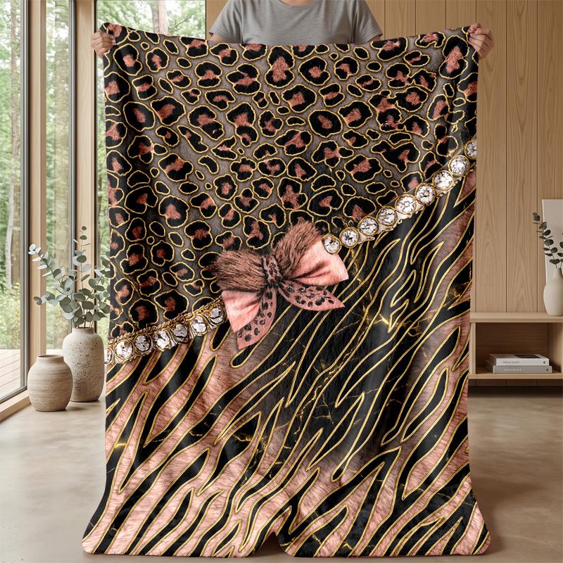 Leopard Print Elegance 2 Theme Blanket Lightweight Warm Flannel Blanket Decorative Throw Blanket for Home Decoration