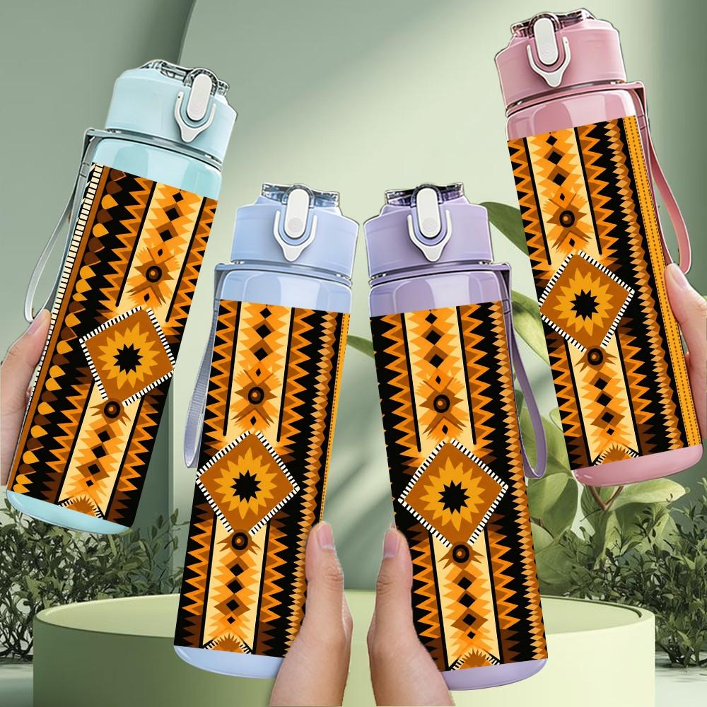 1PC Africa Tribal Geometric Texture 750ml Color Plastic Sports Water Bottle Leakproof Flip Straw Lid Suitable for Sports Office Home Use