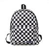 2018 Black & White Checkered Nylon Backpack – Casual Outdoor Women's Student Bookbag