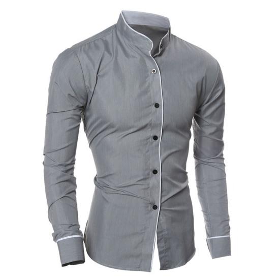 Men Shirt Business Single-breasted Stand Collar Formal Contrast Color Line Autumn Shirt for Work