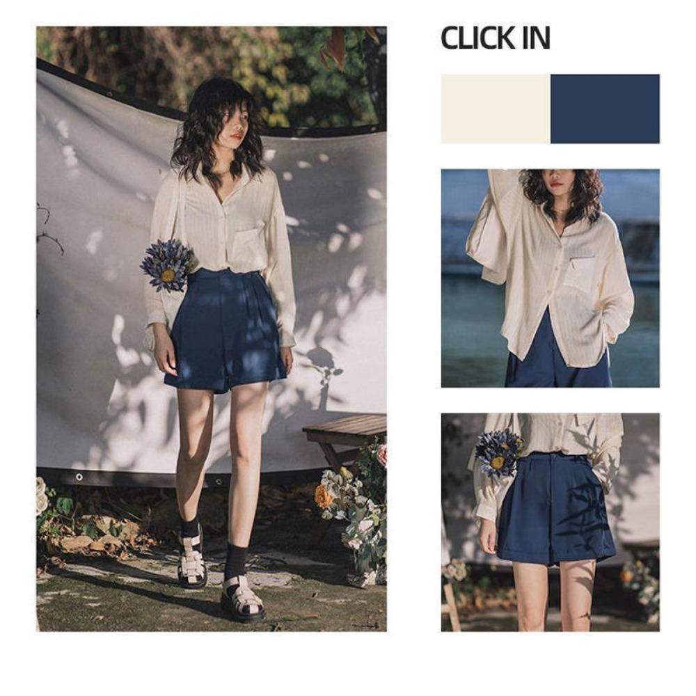 Women's Loose Suit Shorts A-line High-waisted Wide-leg Pants Rolled-up Slacks