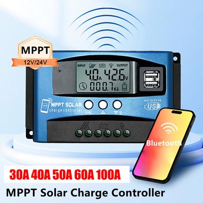 Régulateur de Charge Solaire MPPT 30A 40A 50A 60A 100A Double USB Écran LCD 12V 24V Chargeur Régulateur Panneau Cellule Solaire avec Charge