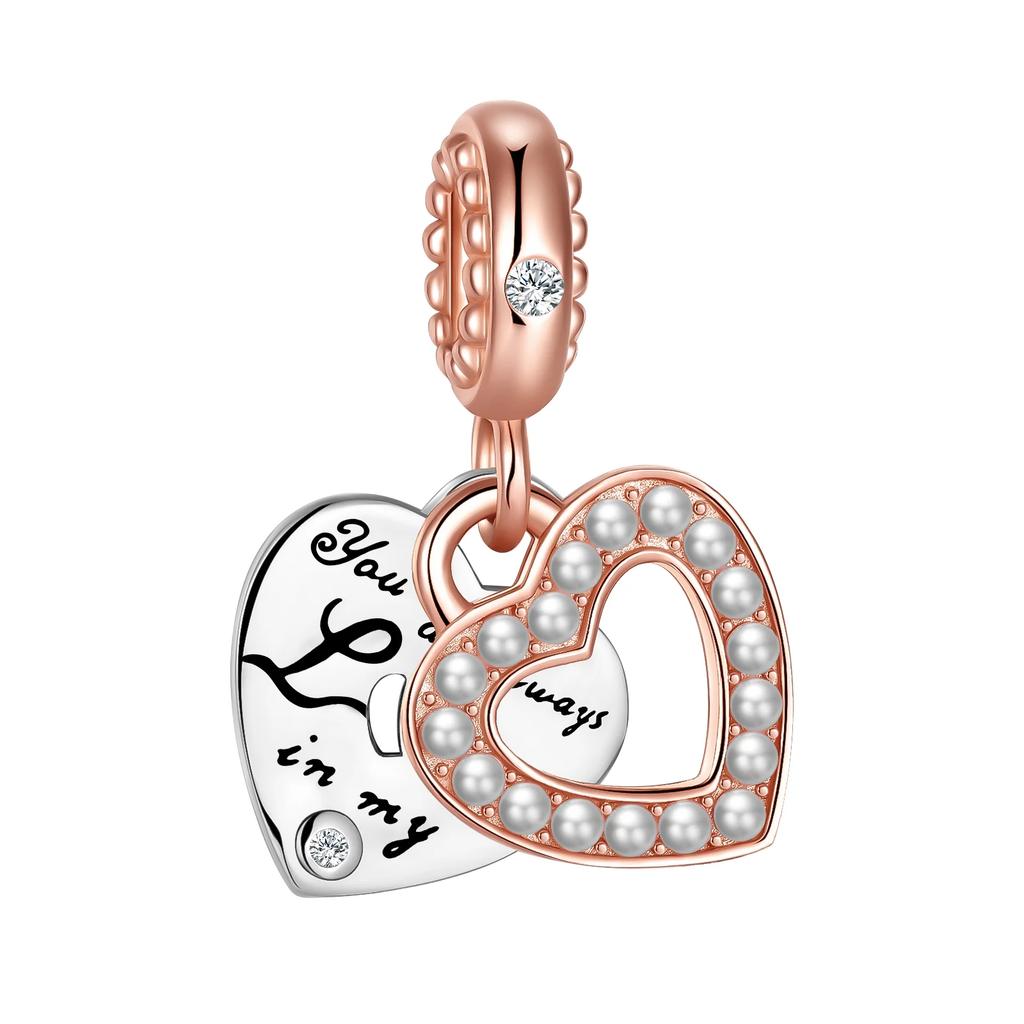 Sparkling Birthstone Charm Bead Charms Copper Heart Key Birthday Pendant Fit Authentic Necklaces Bracelets Women Jewellery Do It Yourself Gift