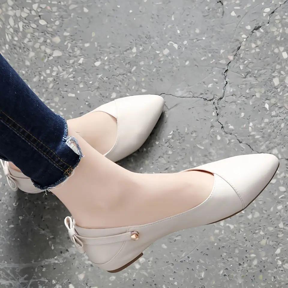 Fashion Luxury Leather Casual Ladies Footwear Flat Women's Shoes Low Heel Elegant Flats Office Pointed Toe Lastest Vacation Shoe On Sale