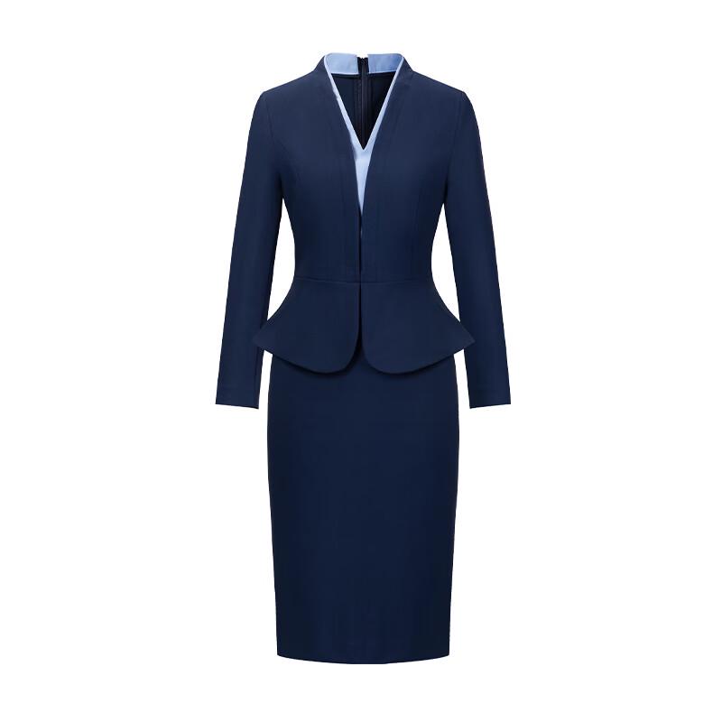 Tluoman Women's Navy Blue Professional Faux Two-Piece Suit Dress