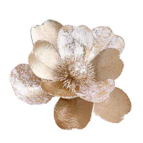 Artificial Poinsettia Flowers Christmas Tree Ornaments Velvet Glitter Magnolia Stems Floral Picks for Xmas