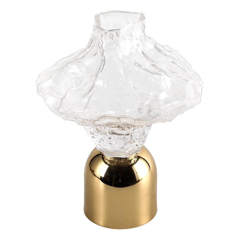 Irregular Semi Transparent Glass Vase, Geometric Flower Arrangement, Glass Container, Living Room Decoration Metal Vase