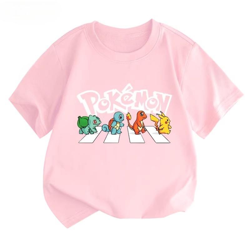 Potdemiel Estate Nuova T-shirt in Puro Cotone con Stampa Pikachu per Bambini, Ragazzi e Ragazze, T-shirt per Bambini Comoda e Traspirante