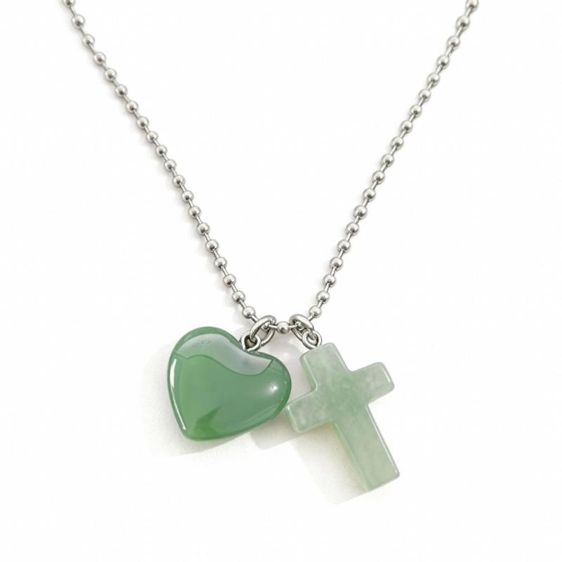 

Elegant Heart Crucifix Necklace with Stainless Steel Chain Adjustable Neckchain Accessories For Women
