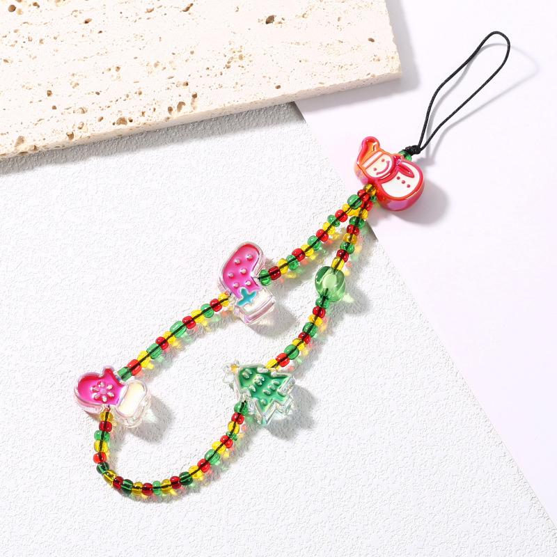 Christmas Mobile Phone Chain Universal Anti-Lost Phone Chain Cartoon Santa Claus Christmas Trees Beaded Phone Lanyard Gifts