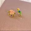 Silver Needle Colored Bird Flower Exquisite Small Earrings Women's Light Luxury Fashion Versatile Style Temperament Stud Earrings Tide