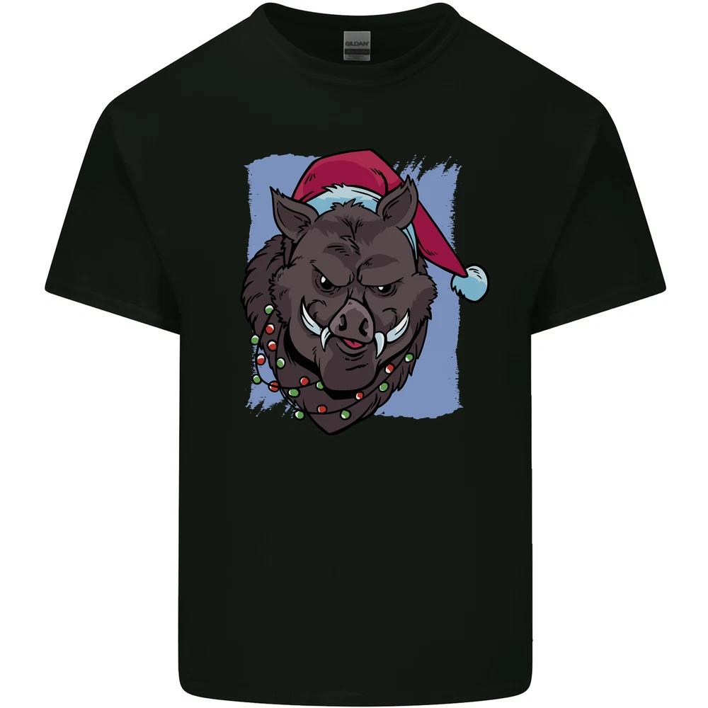 A Christmas Boar Wearing an Xmas Hat Pig Unisexs Light Cotton TShirt S
