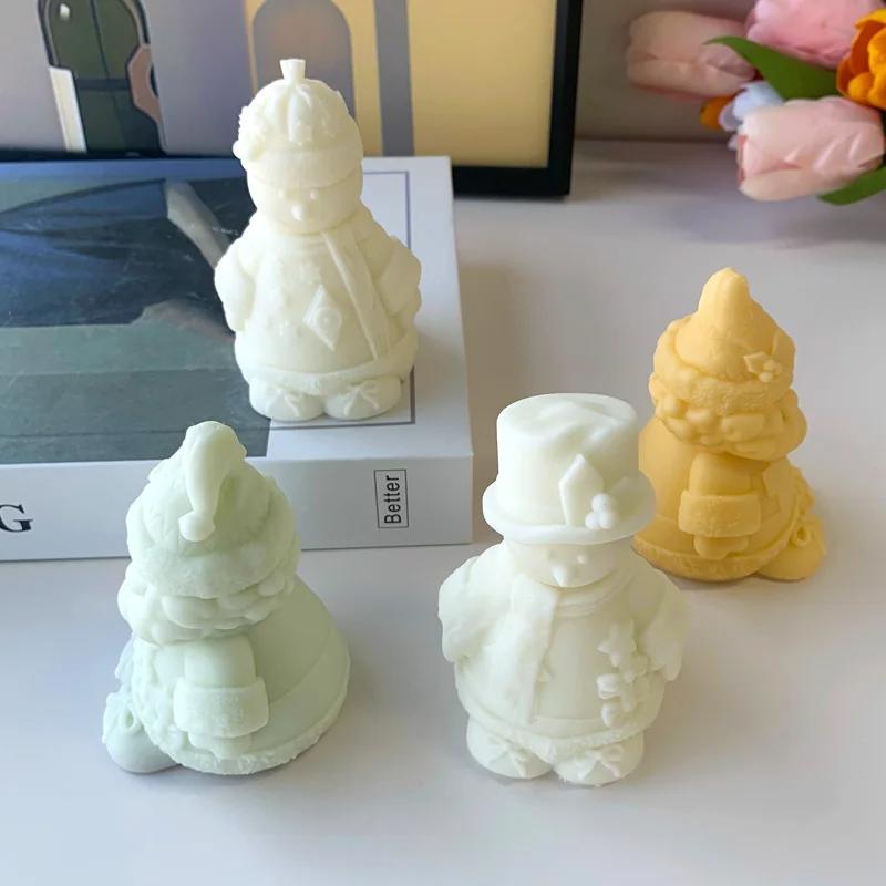 3D Snowman Santa Claus Silicone Mold DIY Aroma Candles Plaster Christmas Ornaments Mould Handmade Soap Resin Gypsum Molds