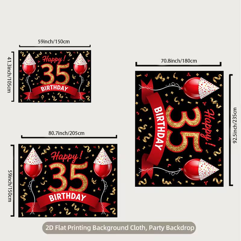 2D Cheers to 35 Years Backdrop Black Gold Glitter 35 Photography Background Cloth