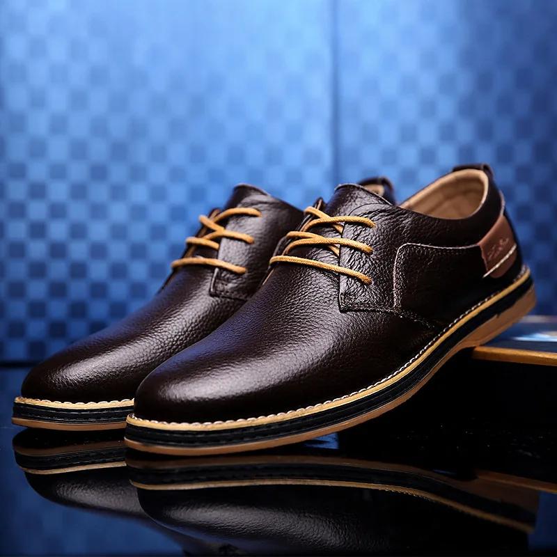 Fashion Men's Casual Leather Shoes Plus Size Men's Shoes Fashionable Business Casual Handmade Stitched Leather Shoes Zapatos Casuales