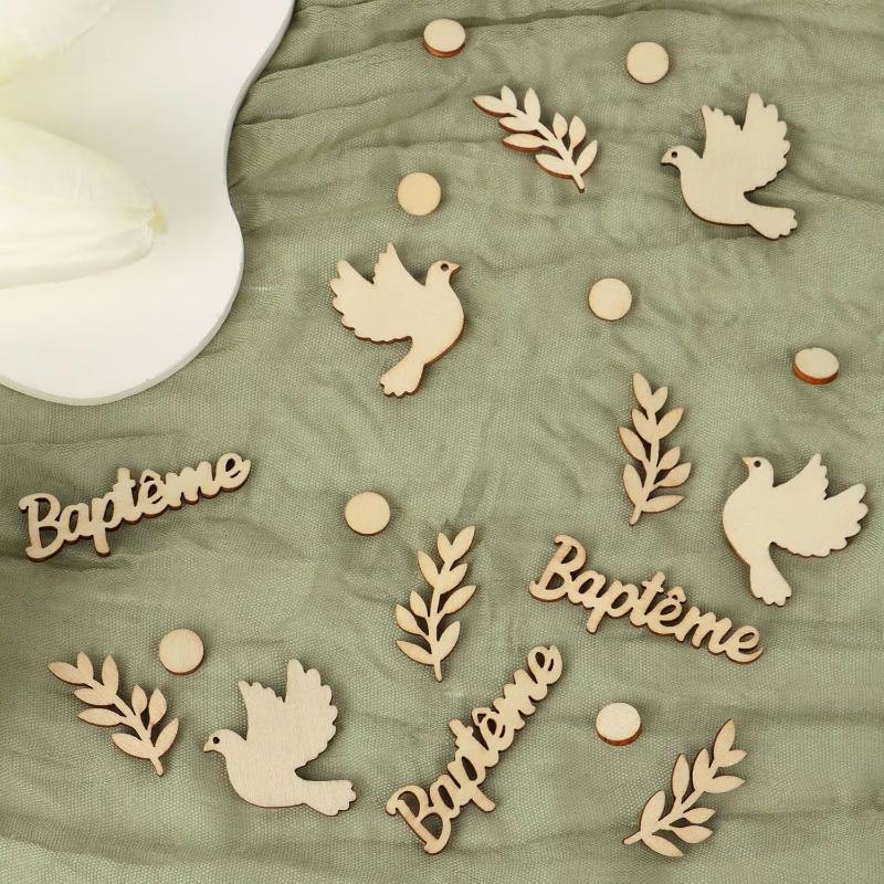60pcs Baptism Confetti Wooden Pigeon Shape Sage Party Accessory Christening Communion Party Decoration Festive Table Decoration
