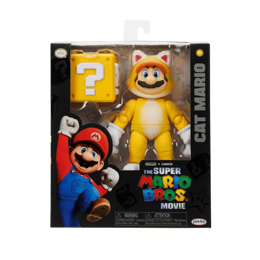THE SUPER MARIO MOVIE 5 Inch Action Figure Series 2 Cat Mario Figure with Block BROS.