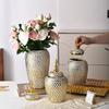 Electroplated Golden Ceramic General Jar Luxury Vase Home Decoration Ornament Ceramic Storage Bottle Desktop Flowerpot High Vase