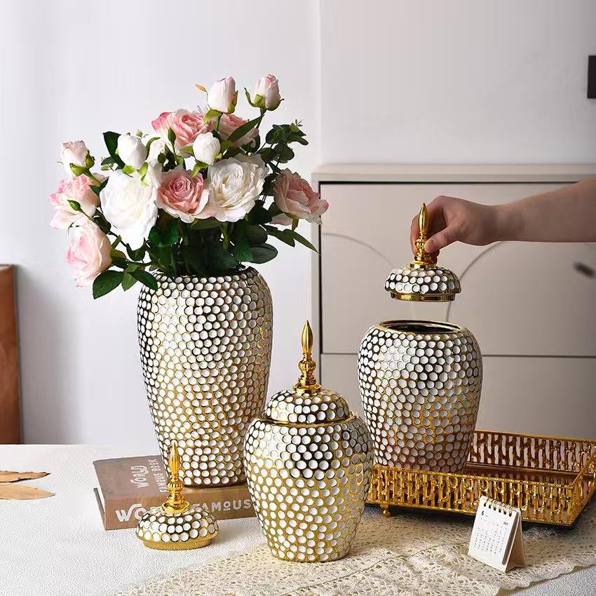 Electroplated Golden Ceramic General Jar Luxury Vase Home Decoration Ornament Ceramic Storage Bottle Desktop Flowerpot High Vase