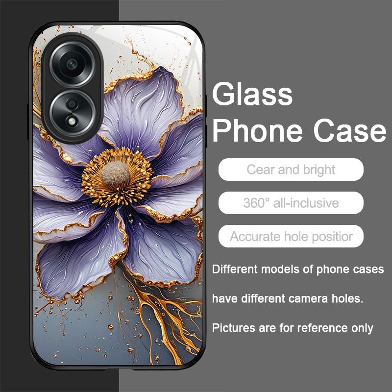 Luksusowe Etui ze Szkła Hartowanego z Kwiatowym Wzorem Marmuru Lotosowego na Telefon OPPO Realme 14 13 Pro Plus 12 11 10 Neo 3 X7 PRO C75 C67