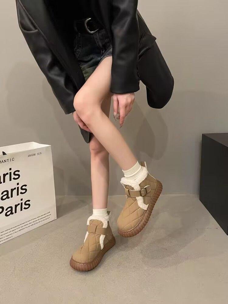 Women's Waterproof Fleece-Lined Winter Shoes - Non-Slip, Thick-Soled Cotton Footwear