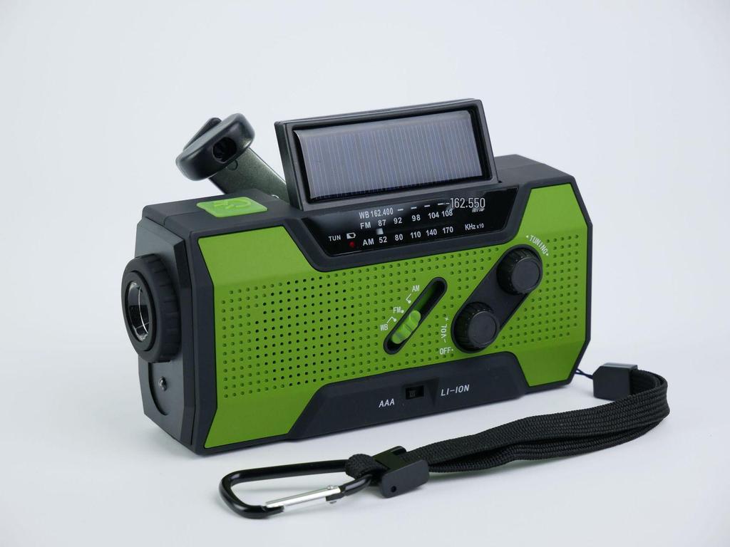 Radio de urgență multifuncțional solar cu manivelă, cu FM și lanternă