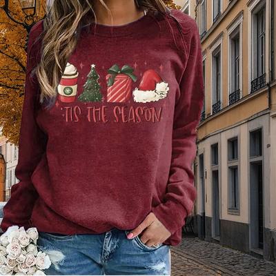 Autumn&Spring Clothing Christmas Gifts Print Sweater Tops for Women Round Neck Long Sleeve