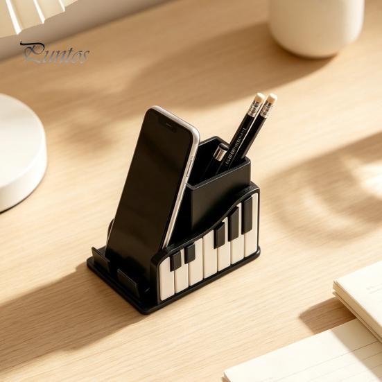 Schwarz-Weiß Schreibtischzubehör Klavierform Stifthalter, Kreativer Musik-Themen-Organizer, mit Handy-Büromaterialien Dekor Halter Design, Schreibwaren