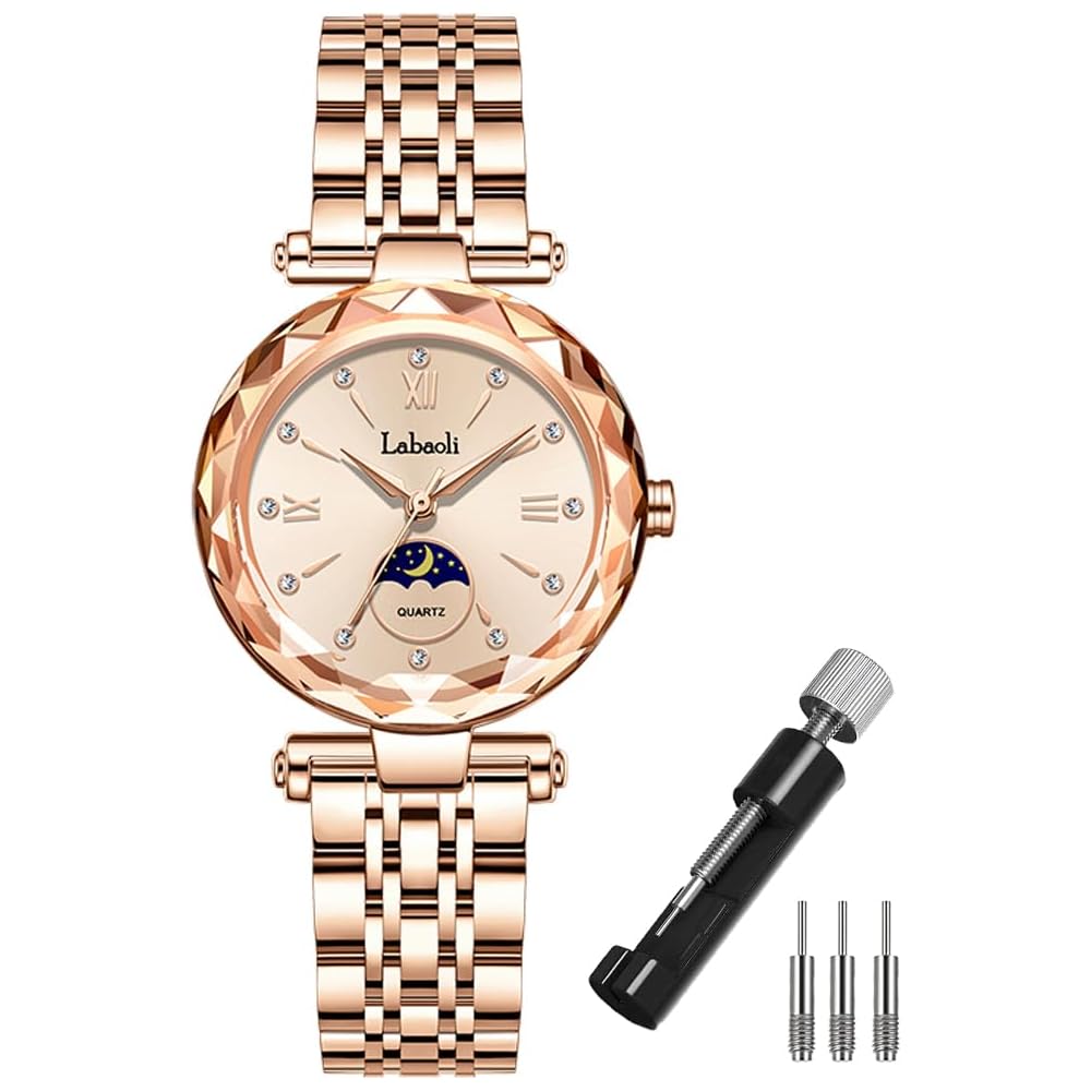 Rose Gold Women s Watch with Crystal, Waterproof, Stainless Steel, Business Style