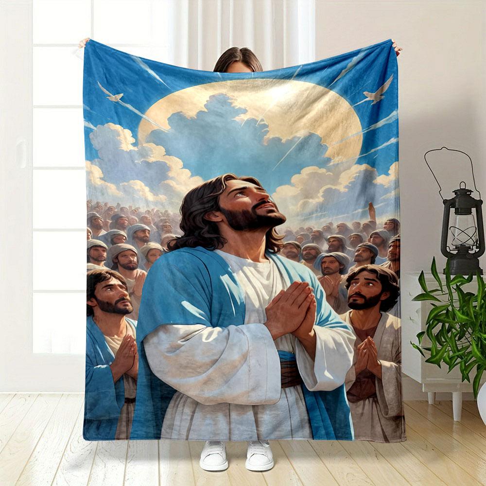 Jesus Praying Crowd Blanket Printed Blanket for Living Room Bed Couch lunch break Soft Cozy Blanket for Friend's festival Gift