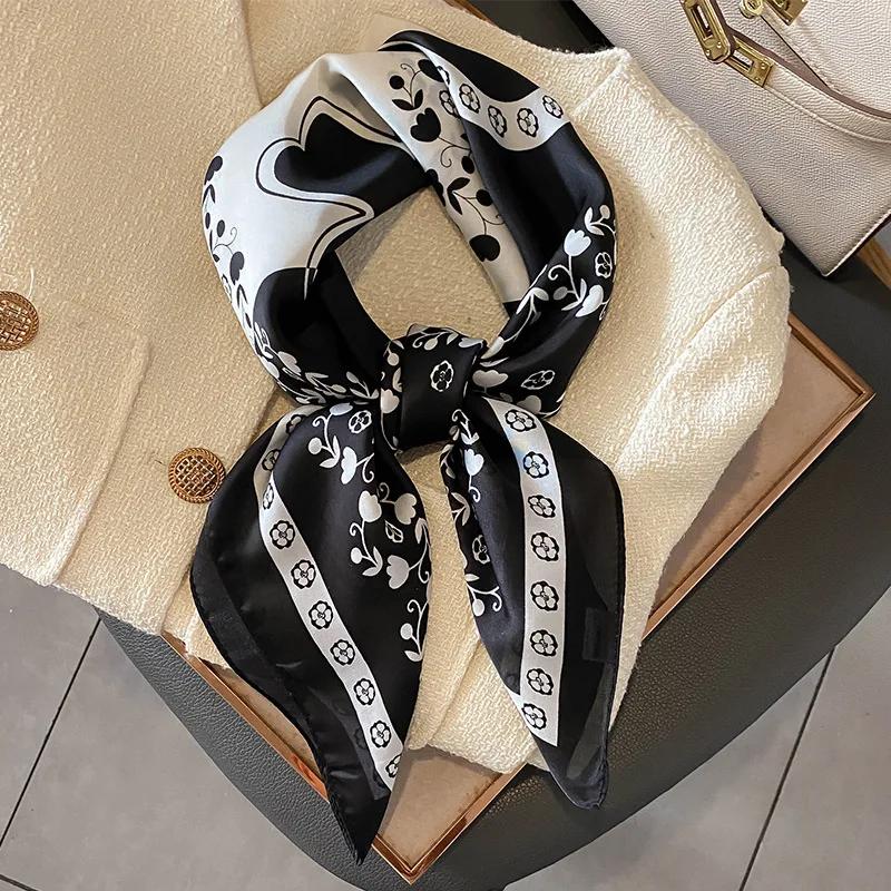 New Floral Print Shawl Design Silk Square Scarf Women Female Wrap Headkerchief Hijab Beach Stoles Hair Band Echarpe Bandana 2023