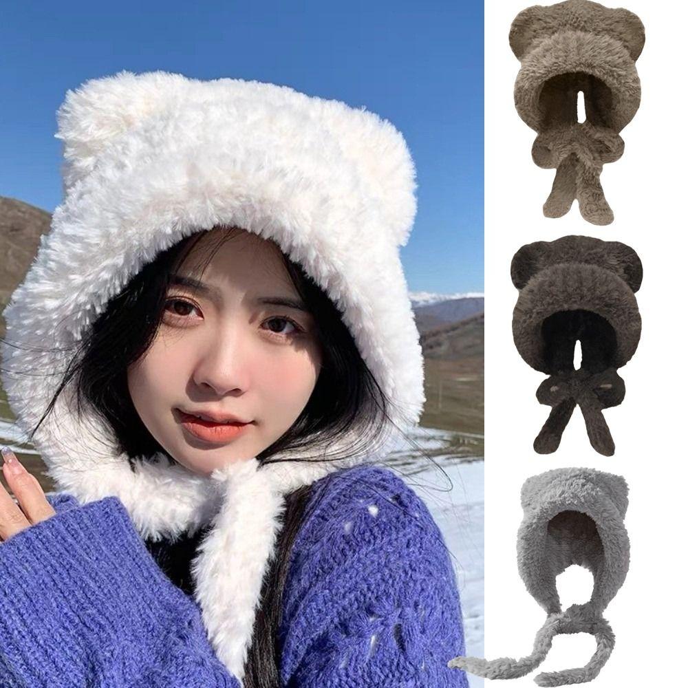 Cold-proof Knitted Woolen Hat Bear Ear Ear Protection Cap Fashion Beanies Cap  Outdoor