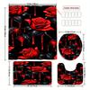 Crimson Rose Shower Curtain Set With Non-Slip Bath Mat, U-Shaped Toilet Rug, Toilet Lid Cover, Durable Water-Resistant Polyester