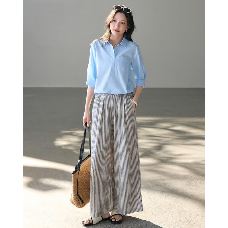 TERRE BLEUE Women's Seven-Sleeve Casual Shirt