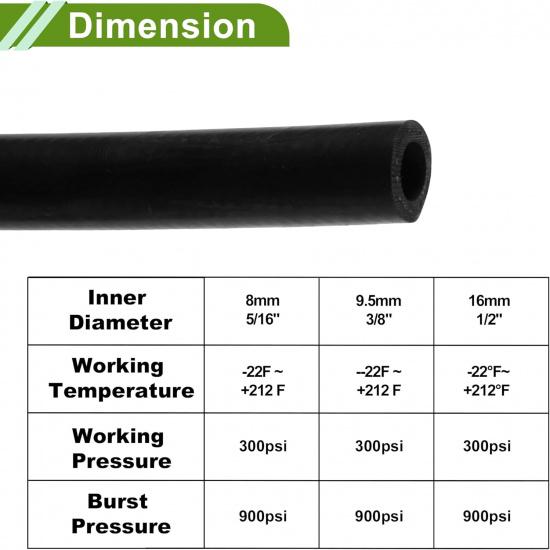 Universal 8ft Fuel Hose 3/8"ID Fuel Line Hose 0.62"OD Fuel Hose Vacuum Hose Automotive Fuel Hose NBR Rubber 1 Pcs