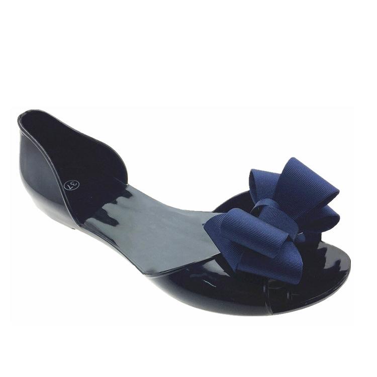 Fashion Bow Jelly Flats Women'S Flat Pvc Fish Mouth Sandals