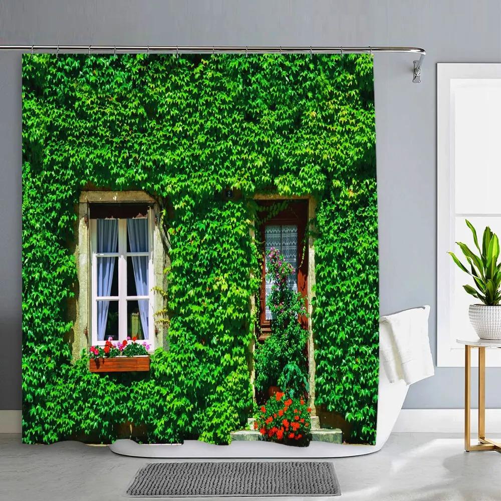 Old Door With Flowers In Verona Italy Shower Curtain Outdoor Street Garden Landscape Polyester Shower Curtains Bathroom Decor