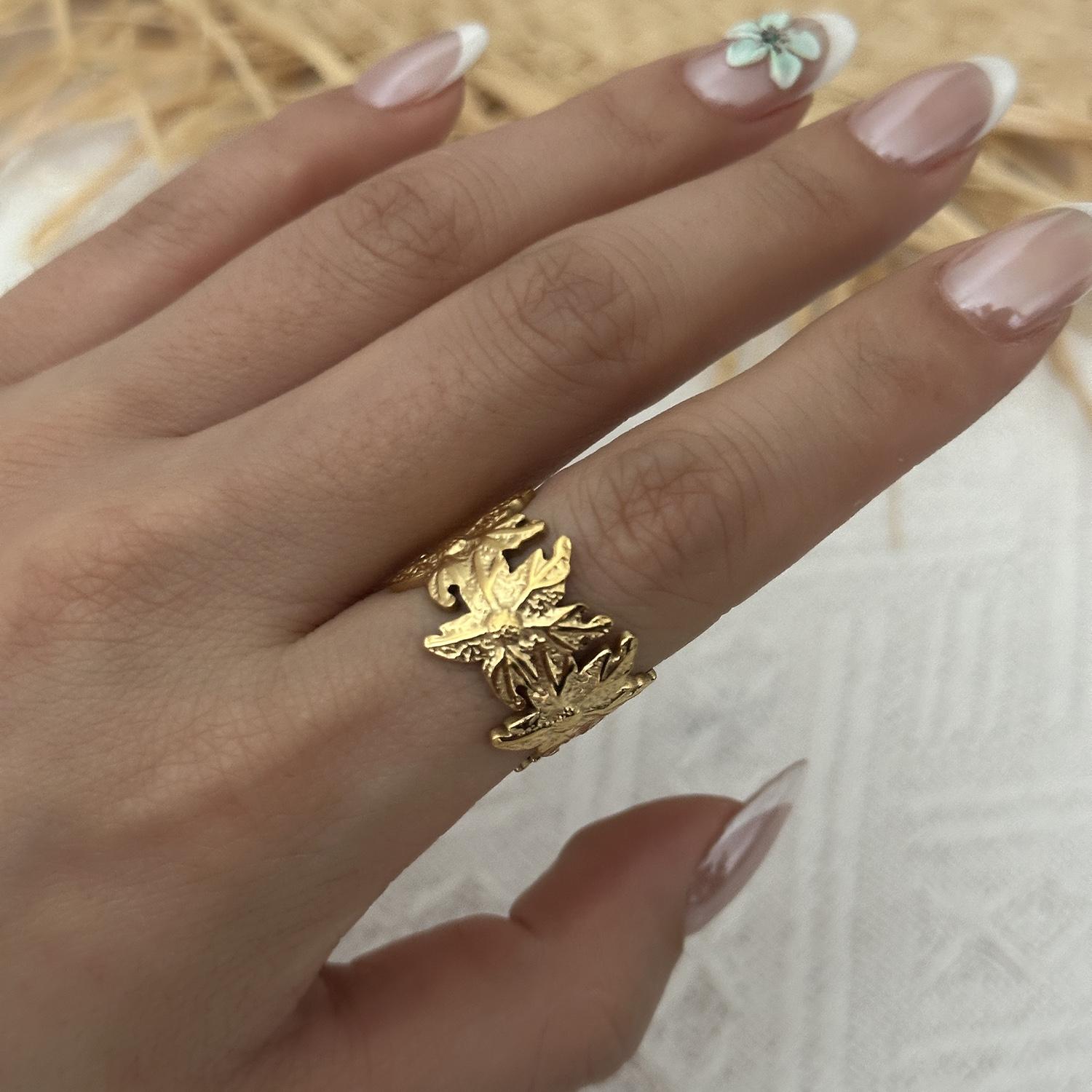

Stainless Steel Hollow Wide Rings for Women Men Gold Color Vintage Irregular Tree Branch Opening Ring Waterproof Party Jewelry