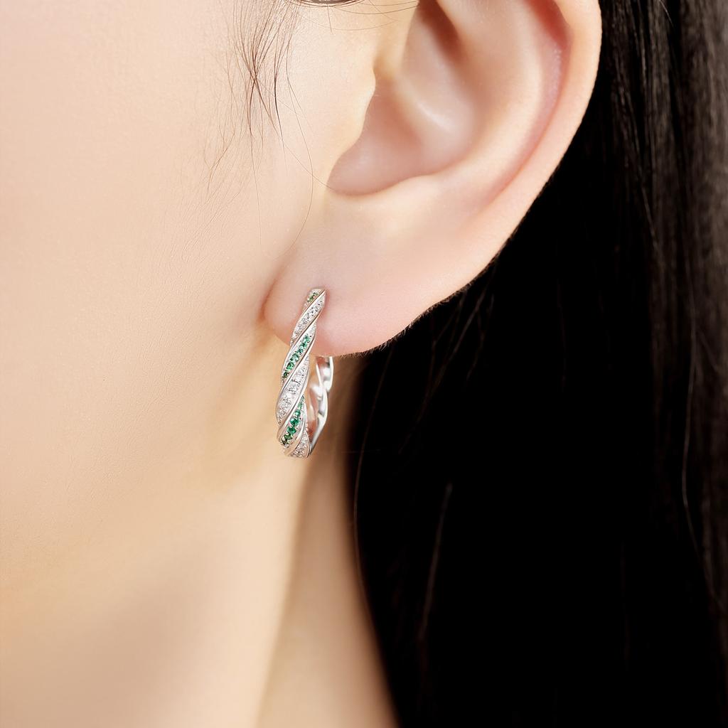 Original S925 Silver Needle Green Zircon Twist Earrings Versatile Hoop For Women Jewelry Birthday Party Fine Gifts