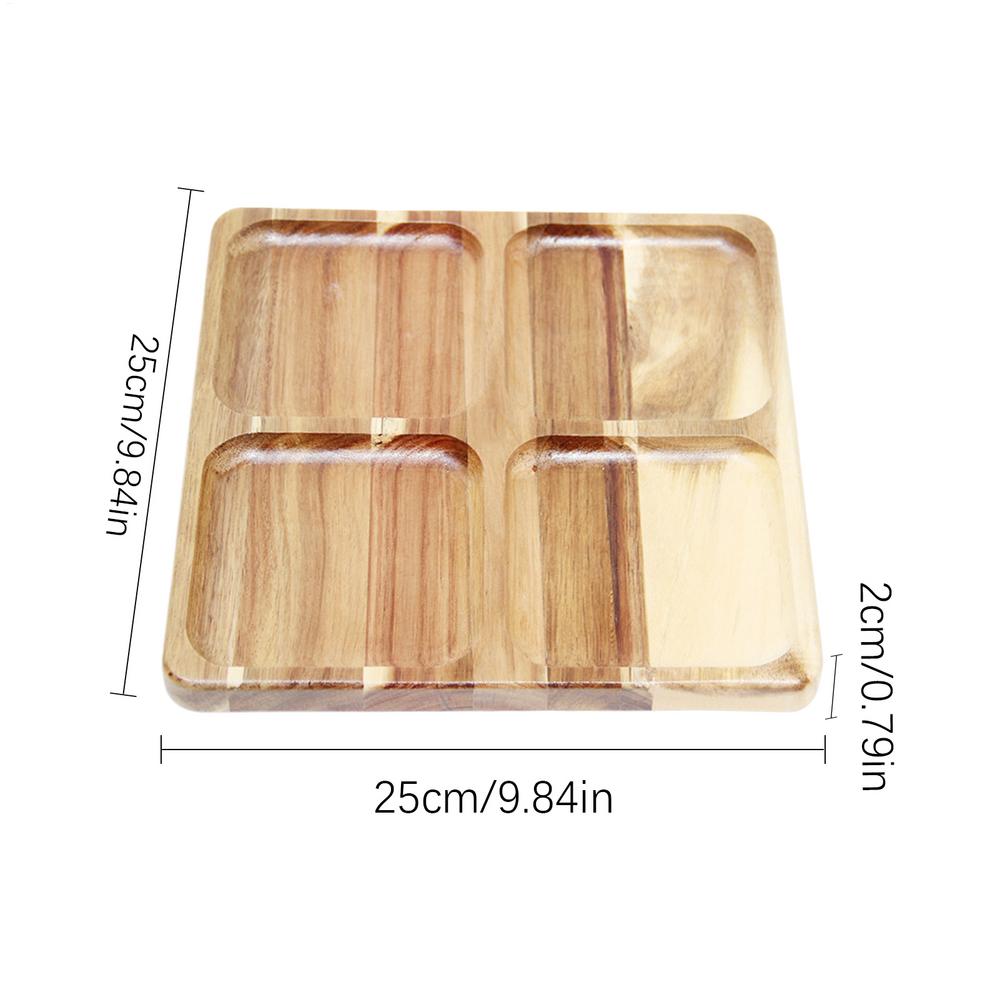 Divided Serving Tray Wooden Square Food Dish Divided Food Dish Veggie Platter Tray for Appetizer Veggie Sushi Snacks Fruit