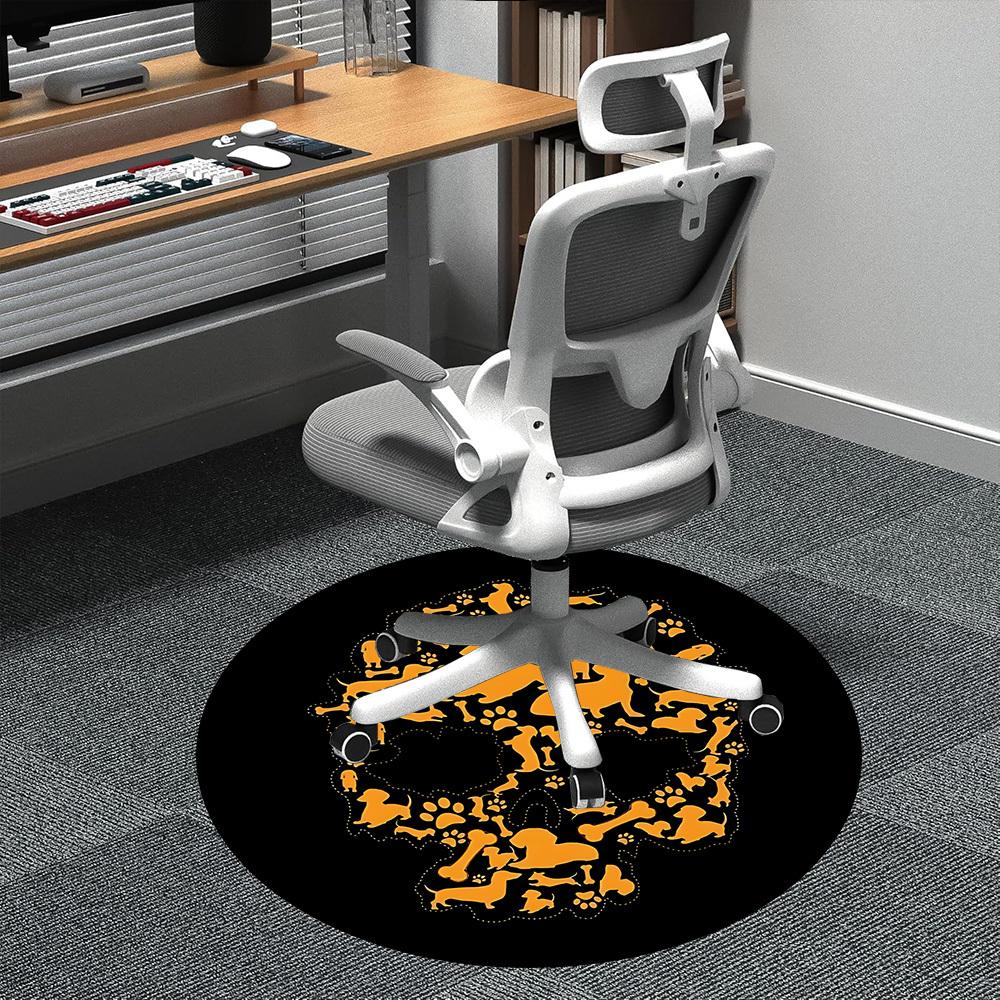 

1PC Dogs Skull Office Round Area Rug, Mat Suitable ForOffice, Under Office Chairs Bedroom Living Room Home Decor, Room Deco 80cm