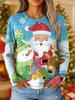 2025 Christmas Women's T Shirt Graphic Santa Claus Snowman Fashion Casual Long Sleeve Round Neck Regular Tops Print Spring Fall