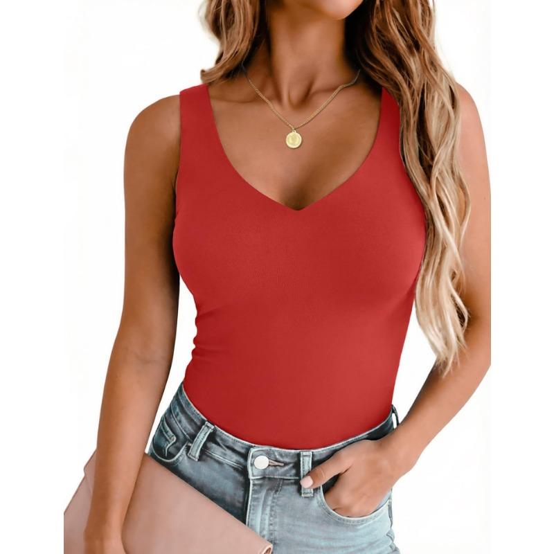 Women Deep V Neck Sleeveless Slim Fit Basic Casual Tank Top