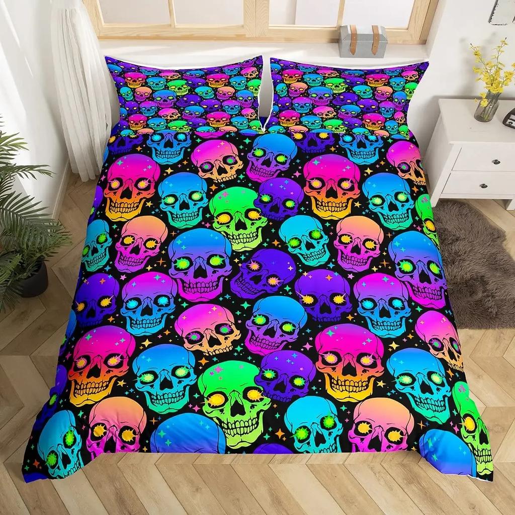 Floral Comforter Cover No Filling Black Skeleton Bedding Set Antique Victorian Baroque Skull Duvet Cover Gothic Vintage
