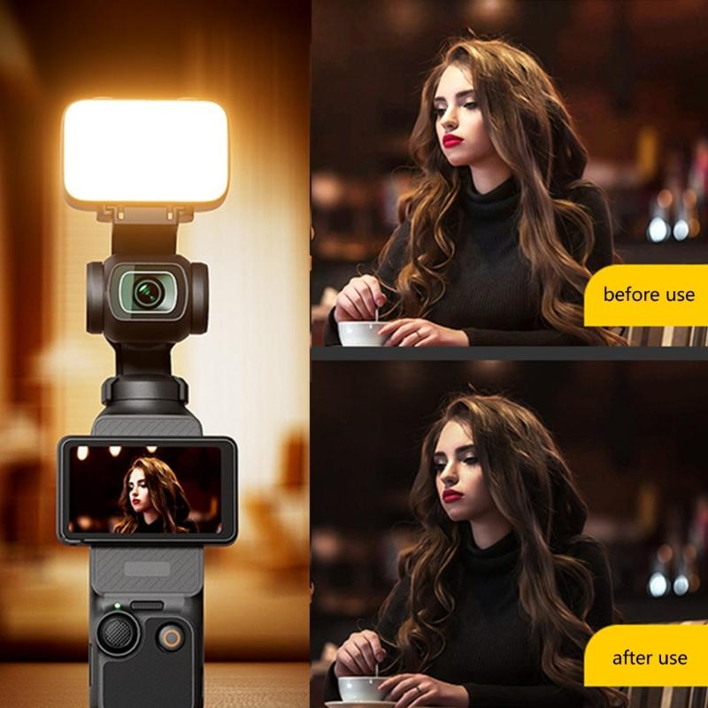 LED Video Light Fit for Pocket 3 Action Camera Adjustable Brightness Portable Type C Rechargeable LED Fill Light