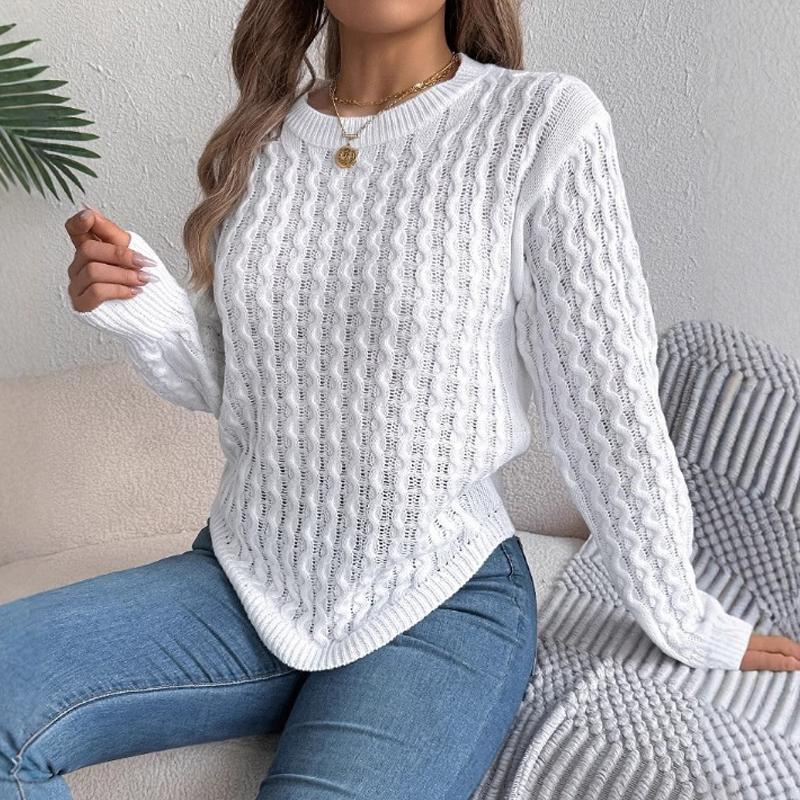 Fashion Twist Lantern Long Sleeve Irregular Pullover Sweater Women Autumn and Winter Casual Solid Color Knitted Tops Elegant Simple Loose Clothing
