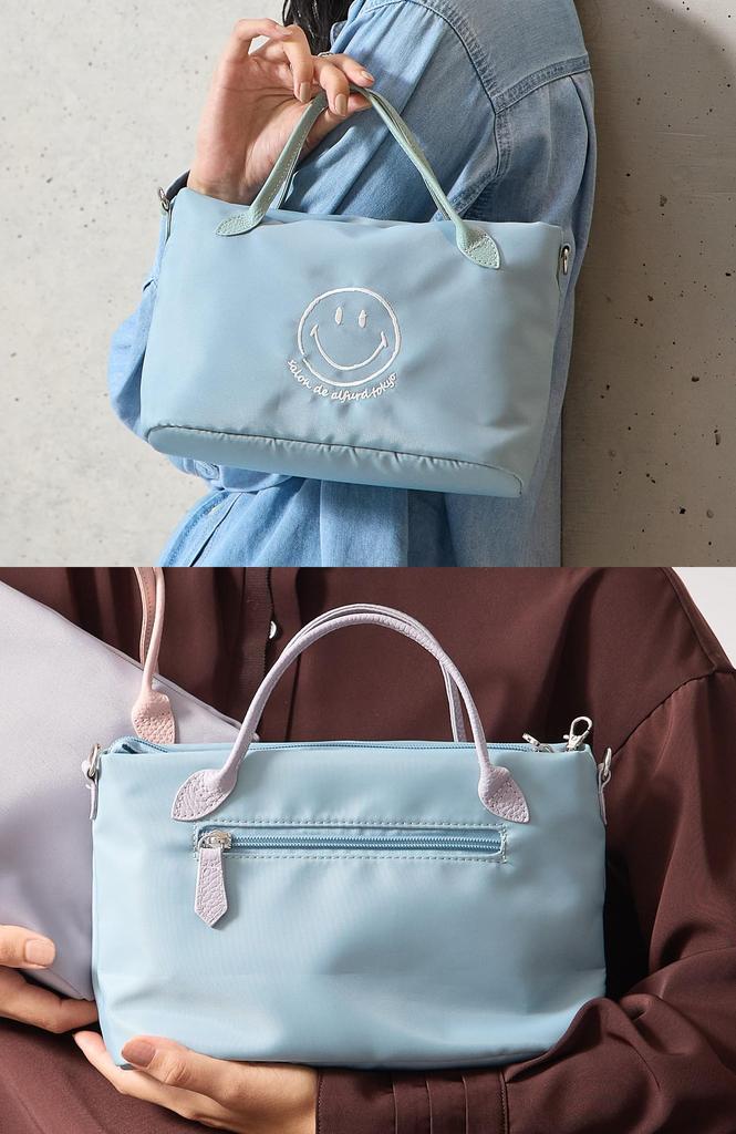 Salon De Alphard Women's Lightweight Water-Repellent Nylon and Genuine Leather Tote Bag with Compartments, Standing Stand, Multifunctional Design,