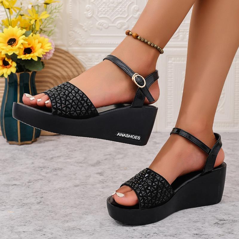 

Wedge Sandals for Women 2026 New Summer Wear High-end Sense Sequined Platform Platform Shoes for Small People 40 чорний